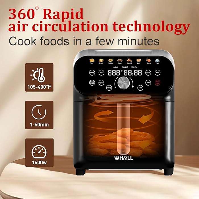 WHALL Air Fryer, 5.5QT Air Fryer Oven with LED Digital Touchscreen, 12-in-1 Cooking Functions Air fryers, Dishwasher-Safe Basket, Stainless Steel/BS - Image 3