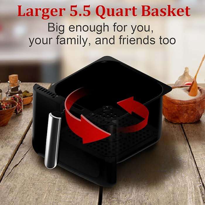 WHALL Air Fryer, 5.5QT Air Fryer Oven with LED Digital Touchscreen, 12-in-1 Cooking Functions Air fryers, Dishwasher-Safe Basket, Stainless Steel/BS - Image 6