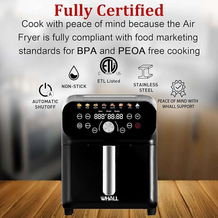 WHALL Air Fryer, 5.5QT Air Fryer Oven with LED Digital Touchscreen, 12-in-1 Cooking Functions Air fryers, Dishwasher-Safe Basket, Stainless Steel/BS - Image 7