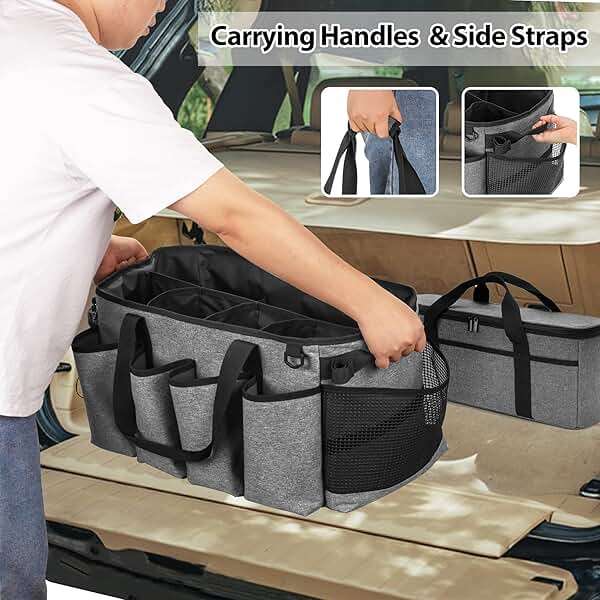 HODRANT Detailing Bag with Polisher Carry Bag, Large Detail Car Care Box for Auto Detailing Supplies, Car Wash Caddy & Trunk Organizer for Buffer Bottle Towel & Cleaning Kit, Gray, Patent Design - Image 7