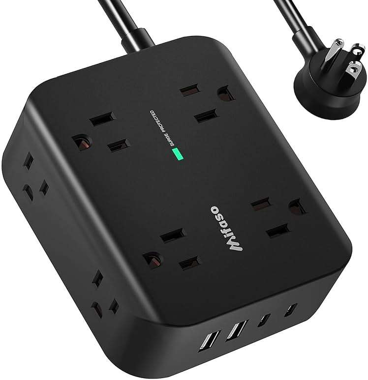 Power Strip Surge Protector - Flat Plug, Wall Mount, 8 Wide Outlets with 4 USB Ports (2 USB C), 5FT Heavy Duty Extension Cord with Multiple Outlets, Charging Station Overload Protection for Home Dorm - Image 1