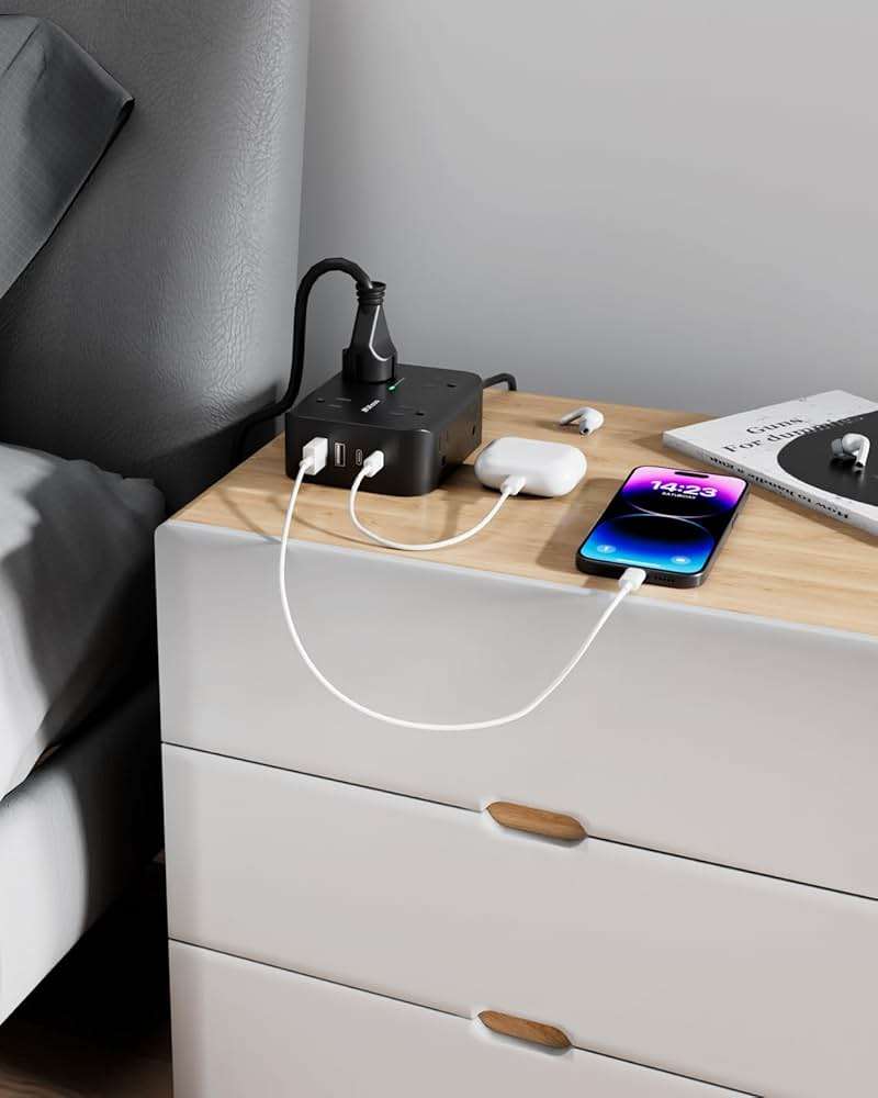 Power Strip Surge Protector - Flat Plug, Wall Mount, 8 Wide Outlets with 4 USB Ports (2 USB C), 5FT Heavy Duty Extension Cord with Multiple Outlets, Charging Station Overload Protection for Home Dorm - Image 8