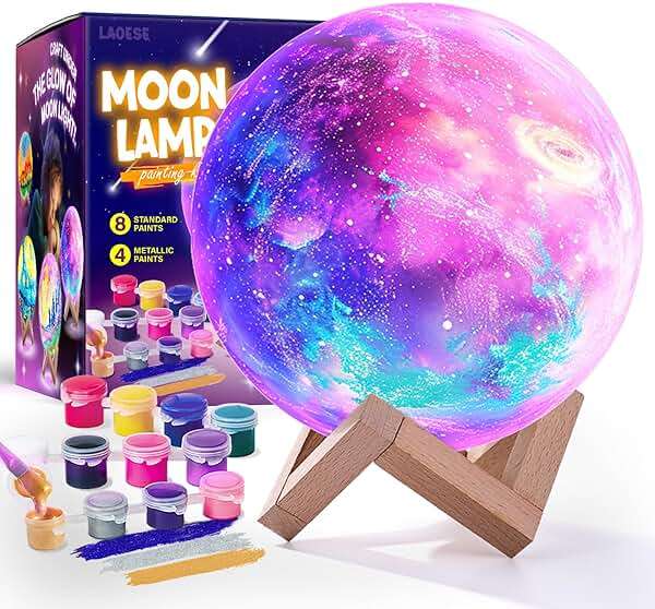 LAOESE Paint Your Own Moon Lamp Kit, Cool Gifts DIY 3D Moon Night Light, Arts and Crafts for Kids Ages 8-12, Space Art Supplies Craft Kits, Girls Boys Birthday Gifts for Kids Ages 3 4 5 6 7 8-12+ - Image 1