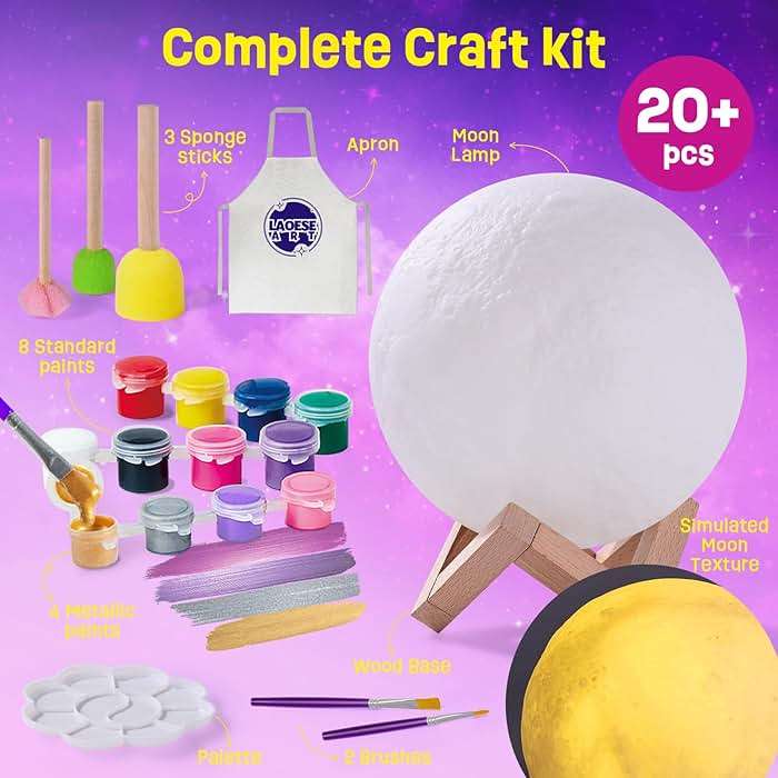 LAOESE Paint Your Own Moon Lamp Kit, Cool Gifts DIY 3D Moon Night Light, Arts and Crafts for Kids Ages 8-12, Space Art Supplies Craft Kits, Girls Boys Birthday Gifts for Kids Ages 3 4 5 6 7 8-12+ - Image 2