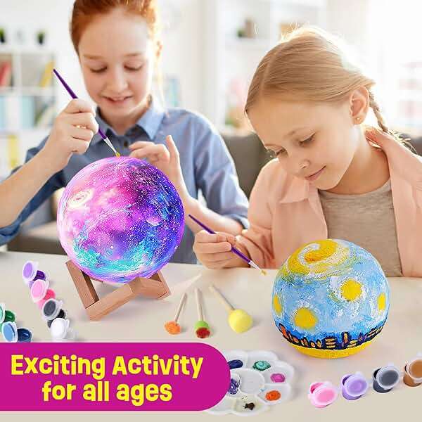 LAOESE Paint Your Own Moon Lamp Kit, Cool Gifts DIY 3D Moon Night Light, Arts and Crafts for Kids Ages 8-12, Space Art Supplies Craft Kits, Girls Boys Birthday Gifts for Kids Ages 3 4 5 6 7 8-12+ - Image 3