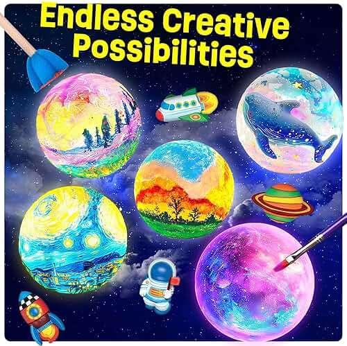 LAOESE Paint Your Own Moon Lamp Kit, Cool Gifts DIY 3D Moon Night Light, Arts and Crafts for Kids Ages 8-12, Space Art Supplies Craft Kits, Girls Boys Birthday Gifts for Kids Ages 3 4 5 6 7 8-12+ - Image 4