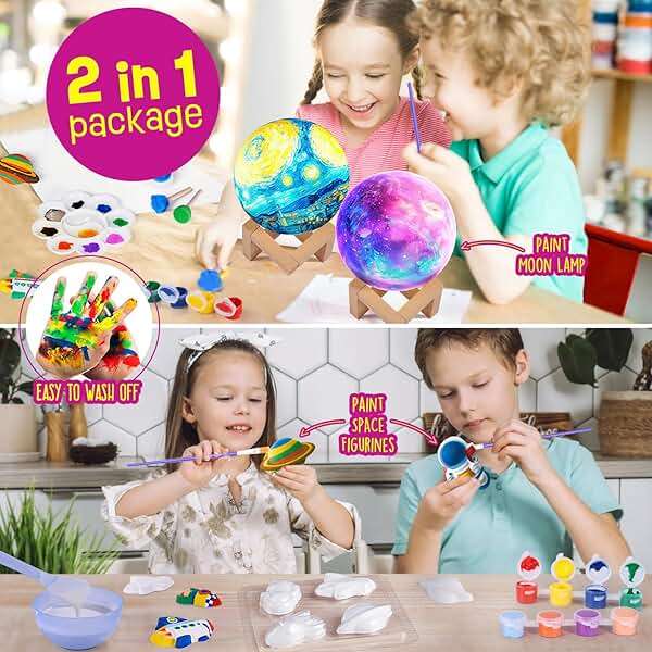 LAOESE Paint Your Own Moon Lamp Kit, Cool Gifts DIY 3D Moon Night Light, Arts and Crafts for Kids Ages 8-12, Space Art Supplies Craft Kits, Girls Boys Birthday Gifts for Kids Ages 3 4 5 6 7 8-12+ - Image 5
