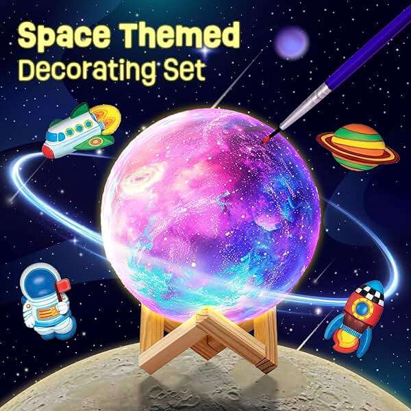 LAOESE Paint Your Own Moon Lamp Kit, Cool Gifts DIY 3D Moon Night Light, Arts and Crafts for Kids Ages 8-12, Space Art Supplies Craft Kits, Girls Boys Birthday Gifts for Kids Ages 3 4 5 6 7 8-12+ - Image 6