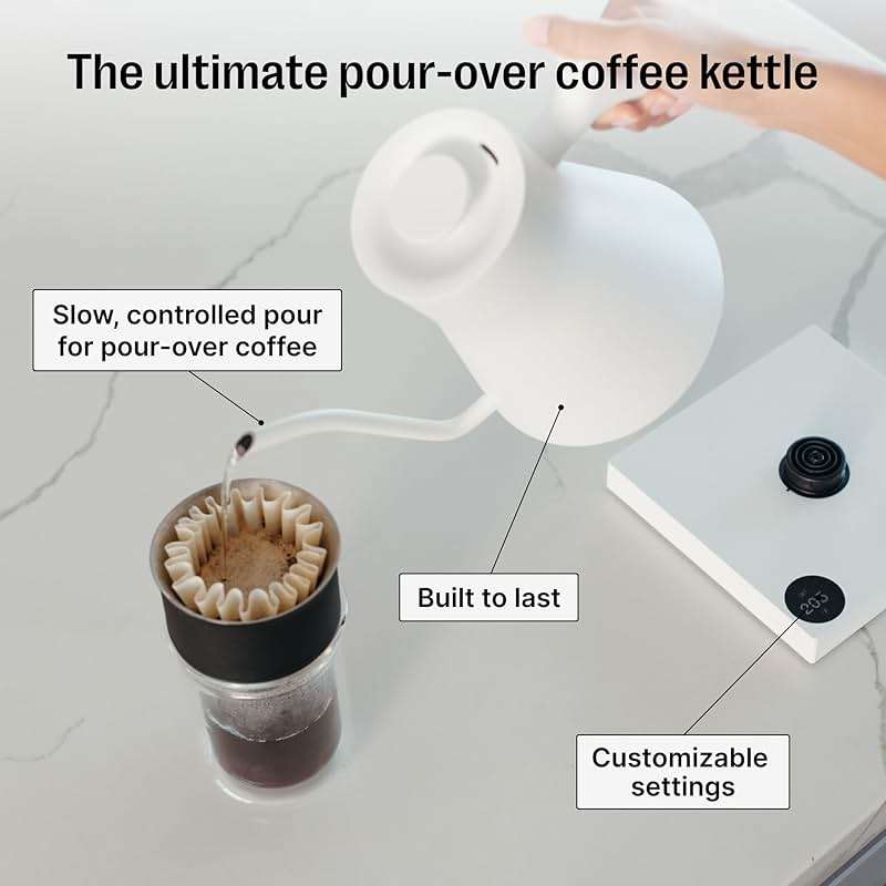 Fellow Stagg EKG Pro Electric Gooseneck Kettle - Pour-Over Coffee and Tea, Quick Heating, Precise Temperature Control, Scheduling, Built-in Brew Timer, Matte White, 0.9 Liter - Image 5