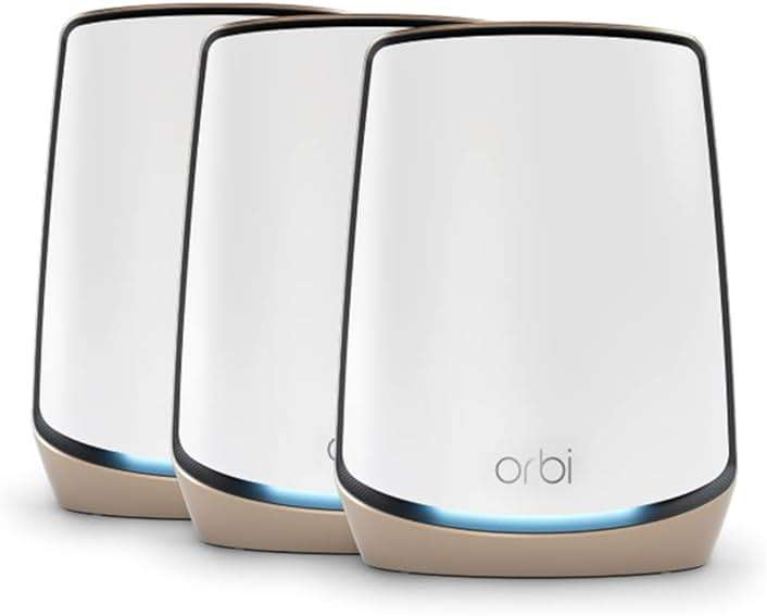 NETGEAR Orbi Tri-Band WiFi 6 Mesh Network System (RBK863S) – Router + 2 Satellite Extenders, Security Features, Up to 6Gbps, Up to 8,000 sq.ft., 100 Devices, 10 Gig Internet Port, Armor Subscription - Image 1