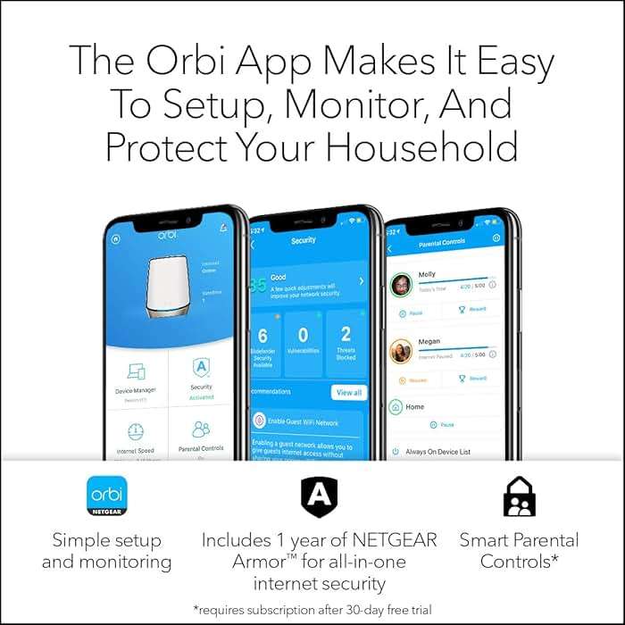 NETGEAR Orbi Tri-Band WiFi 6 Mesh Network System (RBK863S) – Router + 2 Satellite Extenders, Security Features, Up to 6Gbps, Up to 8,000 sq.ft., 100 Devices, 10 Gig Internet Port, Armor Subscription - Image 8