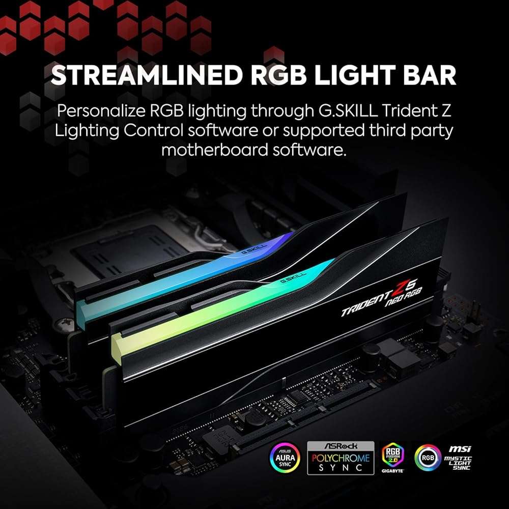 G.SKILL Trident Z5 Neo RGB Series DDR5 RAM (AMD EXPO) 32GB (2x16GB) 6000MT/s CL32-38-38-96 1.35V Desktop Computer Memory U-DIMM - Matte Black (F5-6000J3238F16GX2-TZ5NR) - Image 3
