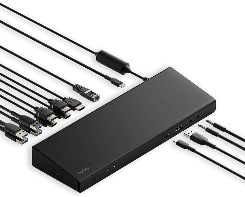 Belkin 15-in-1 Universal Triple Display DisplayLink Docking Station Hub w/ 3 HDMI Ports, 2 DisplayPorts for Triple 4K Display w/ 85W PD, 3.5mm Mic/Speaker, 1 USB-C, & 5 USB-A Ports, Black - Image 1