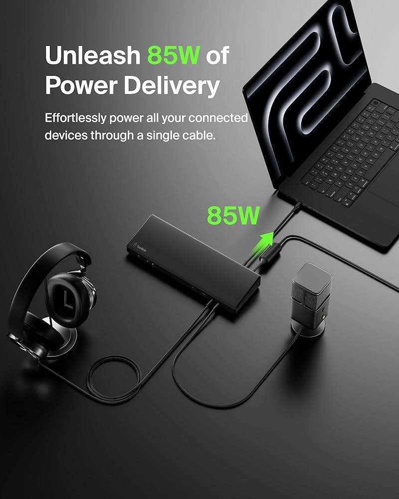 Belkin 15-in-1 Universal Triple Display DisplayLink Docking Station Hub w/ 3 HDMI Ports, 2 DisplayPorts for Triple 4K Display w/ 85W PD, 3.5mm Mic/Speaker, 1 USB-C, & 5 USB-A Ports, Black - Image 5