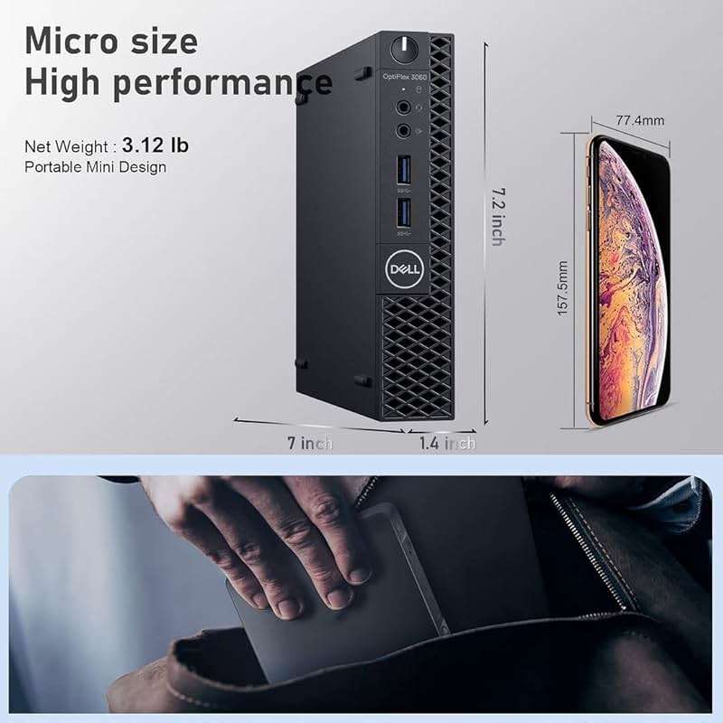 Dell Mini PC Windows 11 Micro Computer OptiPlex 3060 Desktop,i7-8700T 32GB Ram 1TB M.2 NVMe M.2 SSD,AX210 Built-WiFi 6E,HDMI Dual Monitor Support,Wireless Keyboard Mouse (Renewed) - Image 5