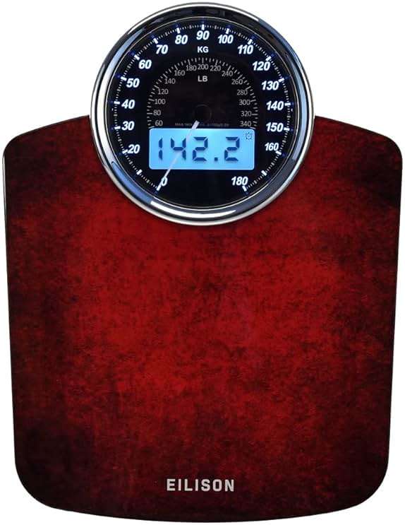 EILISON Highly Advance 2-in-1 Digital & Analog Weighing Scale for Body Weight-400lbs, 4 High Precison GX Sensor Accurate, Thick Tempered Glass, Extra Large Display (Red) - Image 1