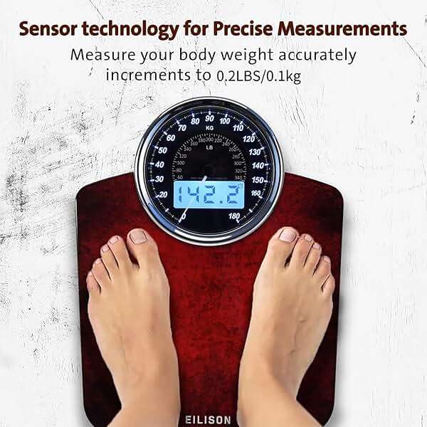 EILISON Highly Advance 2-in-1 Digital & Analog Weighing Scale for Body Weight-400lbs, 4 High Precison GX Sensor Accurate, Thick Tempered Glass, Extra Large Display (Red) - Image 3