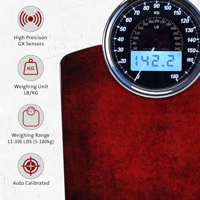 EILISON Highly Advance 2-in-1 Digital & Analog Weighing Scale for Body Weight-400lbs, 4 High Precison GX Sensor Accurate, Thick Tempered Glass, Extra Large Display (Red) - Image 5