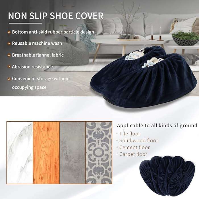 5 Pairs Reusable Shoe Covers, Non Slip Shoe Protectors Covers, Universal Soft Washable Thickened Foot Boot Shoe Covers for Indoors Home Laboratory (Navy blue) - Image 2