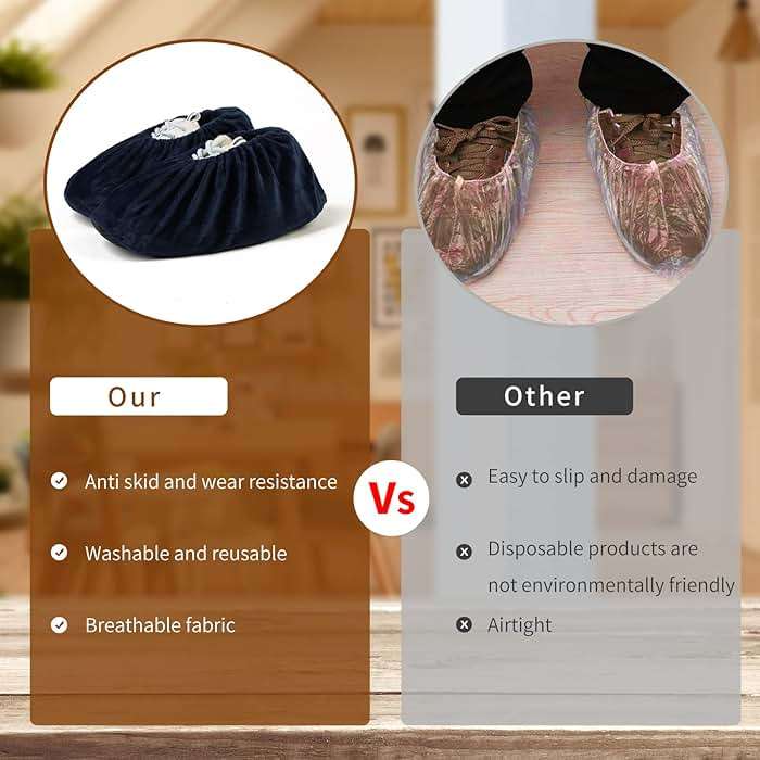 5 Pairs Reusable Shoe Covers, Non Slip Shoe Protectors Covers, Universal Soft Washable Thickened Foot Boot Shoe Covers for Indoors Home Laboratory (Navy blue) - Image 3