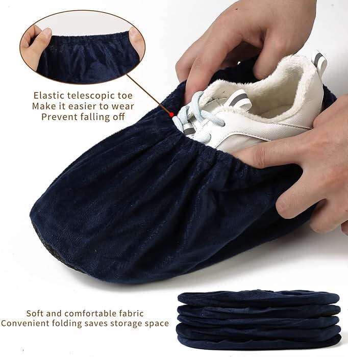 5 Pairs Reusable Shoe Covers, Non Slip Shoe Protectors Covers, Universal Soft Washable Thickened Foot Boot Shoe Covers for Indoors Home Laboratory (Navy blue) - Image 5