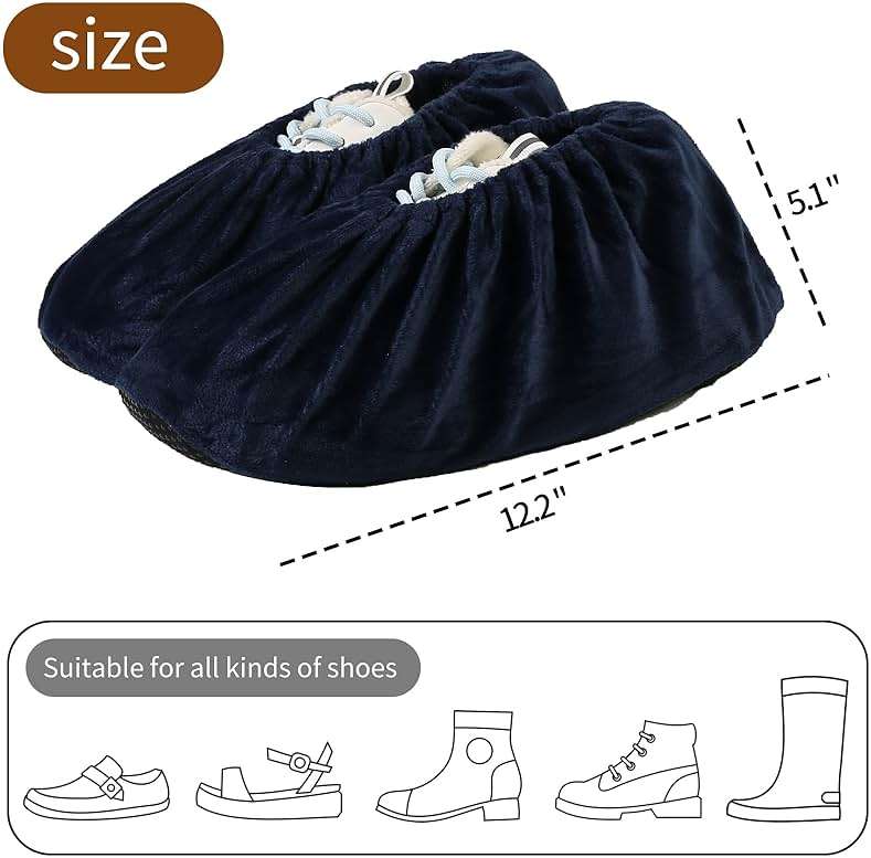 5 Pairs Reusable Shoe Covers, Non Slip Shoe Protectors Covers, Universal Soft Washable Thickened Foot Boot Shoe Covers for Indoors Home Laboratory (Navy blue) - Image 6