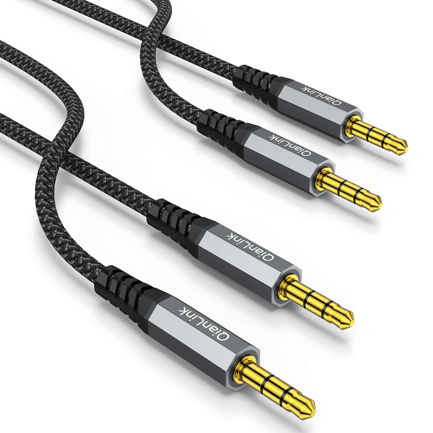 2 Pack AUX Cable, (6.6ft/2m, Hi-Fi Sound) 3.5mm TRS Auxiliary Audio Cable Nylon Braided Cord Compatible with Car,Home Stereos,Speaker,iPod iPad,Headphones,Sony,Echo Dot,Beats (Grey) - Image 1