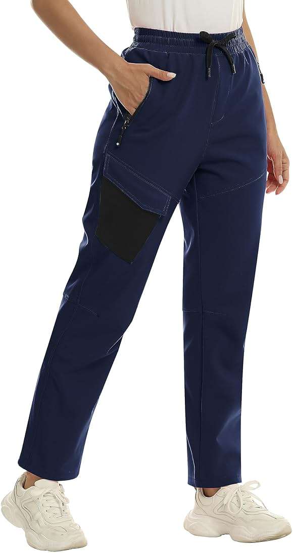 MoFiz Women's Waterproof Windproof Ski Snow Hiking Cargo Pants Warm Fleece Lined Elastic Waisted Zipper Pockets Winter - Image 1