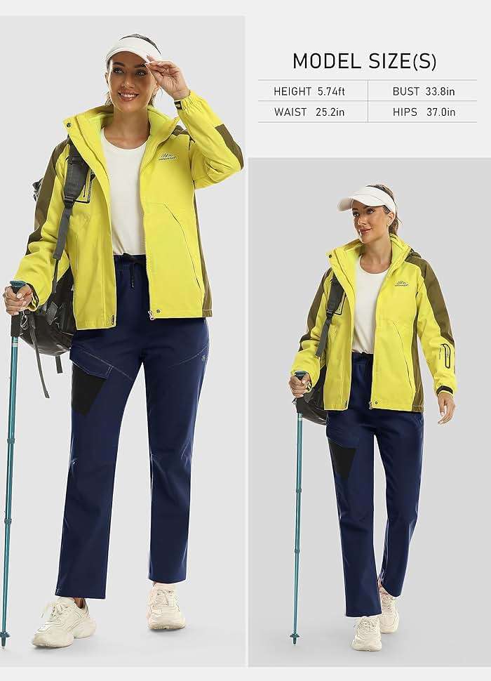 MoFiz Women's Waterproof Windproof Ski Snow Hiking Cargo Pants Warm Fleece Lined Elastic Waisted Zipper Pockets Winter - Image 3