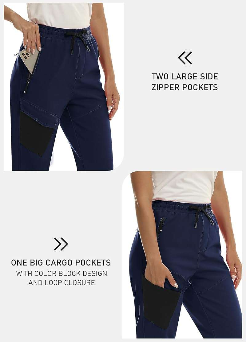 MoFiz Women's Waterproof Windproof Ski Snow Hiking Cargo Pants Warm Fleece Lined Elastic Waisted Zipper Pockets Winter - Image 5