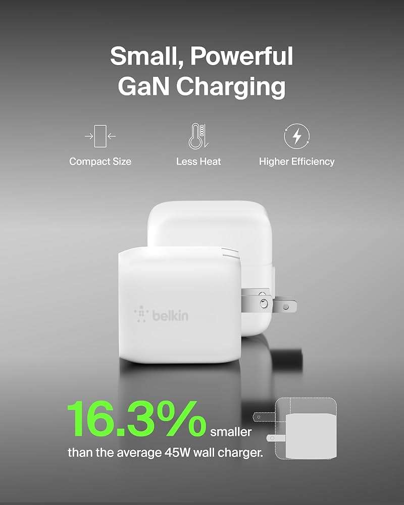 Belkin 45W Dual USB C Charger Block, Super Fast Charging PD3.0 w/ GaN Technology - Samsung Galaxy S25, Apple iPhone 17, Air, Pro, Pro Max, iPad, MacBook, AirPods, Nintendo Switch 2 & More - White - Image 4