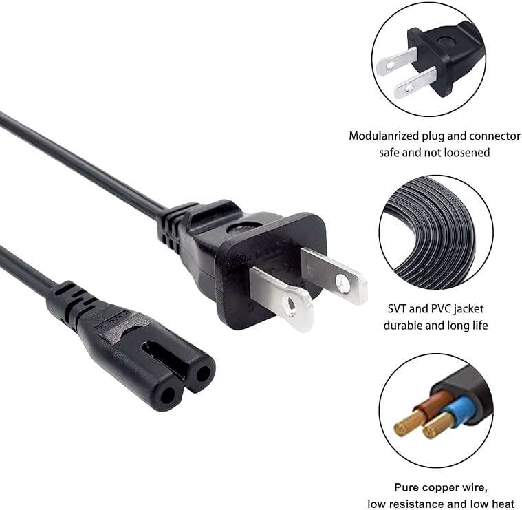 2 Prong Power Cord Replacement for JBL Partybox Encore Essential Bluetooth Speaker Audio System ONN.100008736 Power Cord 8ft IEC C7 AC Cable - Image 4