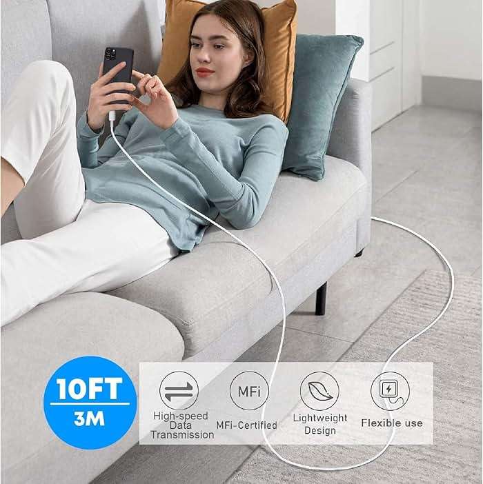 iPhone Charger Fast Charging,10FT iPhone Charger [Apple MFi Certified] 2Pack Long Charging Cable with 20W USB C Charger Block with USBC to Lightning Cable Compatible with iPhone 14 13 12 11 Pro Max Xr - Image 7