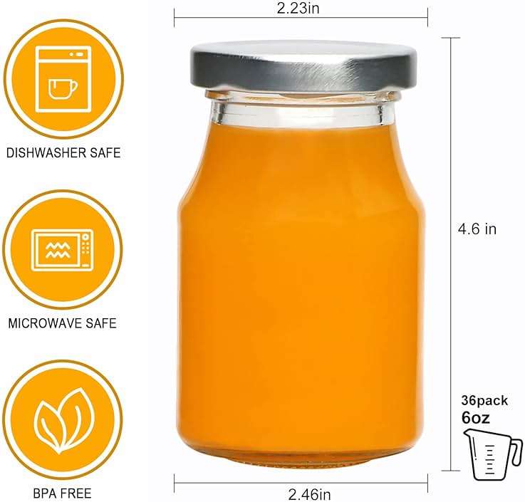 Accguan 6oz Glass Milk Bottles,Small Juice Bottles with Silver Caps,Jute Twine & Tag, Glass Yogert Jars Clear Glass Jars for Cake,Milk,Honey,Jam,Jelly,Spice,Wedding Favors,Shower Favors (36 Pack) - Image 3