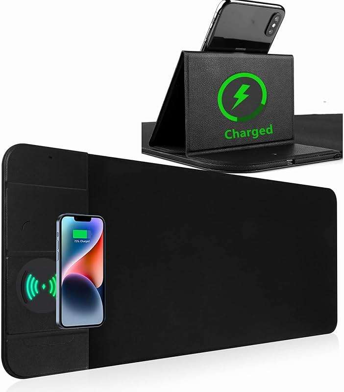 Wireless Charging Mouse Pad with Phone Holder Gaming Mousepad Desk Mat 15W Qi Fast Charging Pad Ultra-Smooth Surface Non-Slip Extended Premium Black Computer Keyboard Mat for MacBook PC Laptop - Image 1