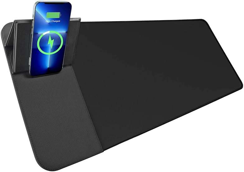 Wireless Charging Mouse Pad with Phone Holder Gaming Mousepad Desk Mat 15W Qi Fast Charging Pad Ultra-Smooth Surface Non-Slip Extended Premium Black Computer Keyboard Mat for MacBook PC Laptop - Image 3