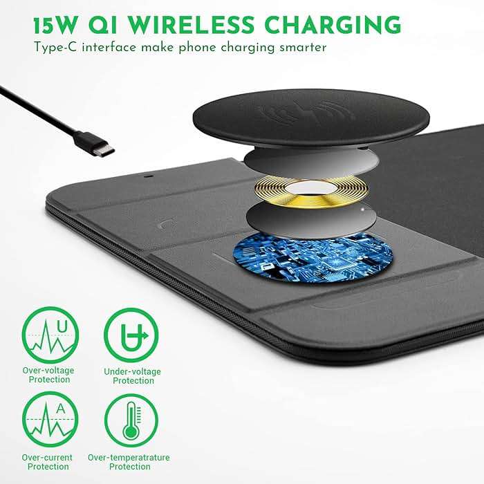 Wireless Charging Mouse Pad with Phone Holder Gaming Mousepad Desk Mat 15W Qi Fast Charging Pad Ultra-Smooth Surface Non-Slip Extended Premium Black Computer Keyboard Mat for MacBook PC Laptop - Image 4