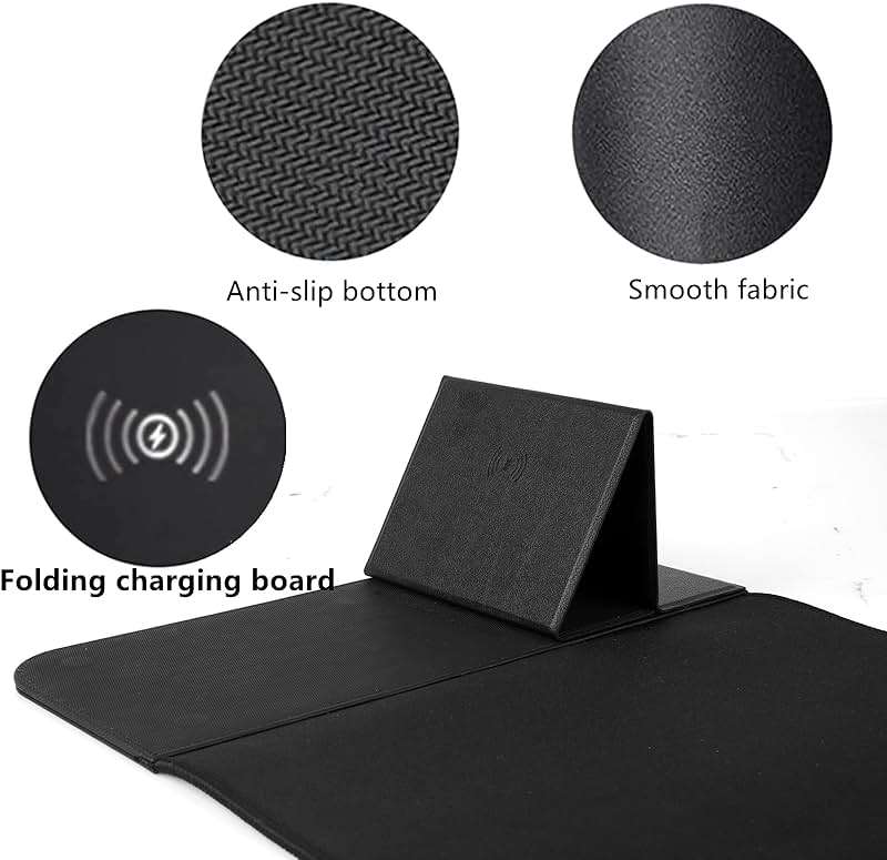 Wireless Charging Mouse Pad with Phone Holder Gaming Mousepad Desk Mat 15W Qi Fast Charging Pad Ultra-Smooth Surface Non-Slip Extended Premium Black Computer Keyboard Mat for MacBook PC Laptop - Image 7