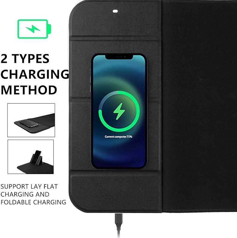 Wireless Charging Mouse Pad with Phone Holder Gaming Mousepad Desk Mat 15W Qi Fast Charging Pad Ultra-Smooth Surface Non-Slip Extended Premium Black Computer Keyboard Mat for MacBook PC Laptop - Image 8