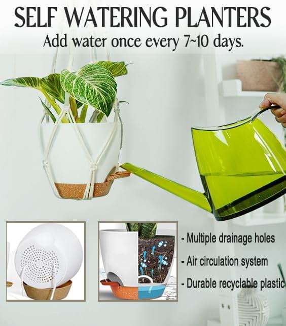 Bouqlife Hanging Planters with Macrame Plant Hangers for Indoor Outdoor Plants 3 Set Self Watering Pots Hanging Baskets Flower Pot Holders 3 Different Size - Image 4