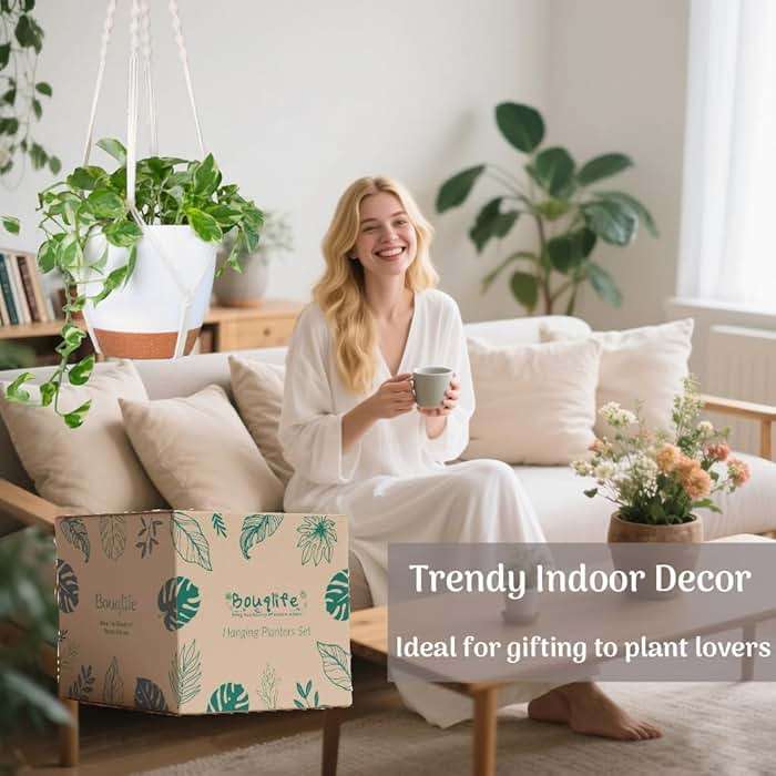 Bouqlife Hanging Planters with Macrame Plant Hangers for Indoor Outdoor Plants 3 Set Self Watering Pots Hanging Baskets Flower Pot Holders 3 Different Size - Image 7