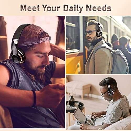 Falebare Bluetooth Headphones Over Ear, 6S Wireless Headphones Wired with 6 EQ Modes, 40 Hours Playtime Foldable HiFi Stereo Headset with Microphone, FM/TF for Cellphone/PC/Work (Black & Gold) - Image 3