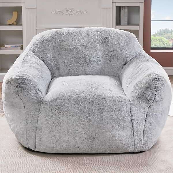 Homguava Beanbag Chair Bean Bag Chairs for Adults Bean Bags Giant Bean Bag Sofa with Spacious Cushion Bean Bag Couch with Armrest Large Bean Bag Chair with Filler for Living Room Bedroom (Light Grey) - Image 1