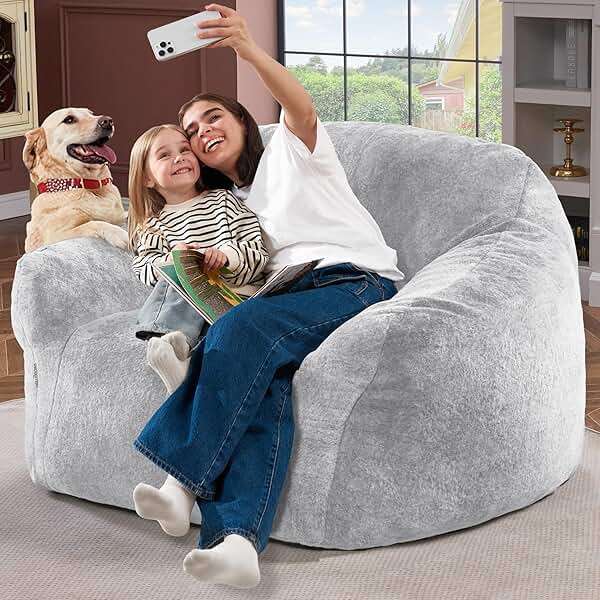Homguava Beanbag Chair Bean Bag Chairs for Adults Bean Bags Giant Bean Bag Sofa with Spacious Cushion Bean Bag Couch with Armrest Large Bean Bag Chair with Filler for Living Room Bedroom (Light Grey) - Image 3