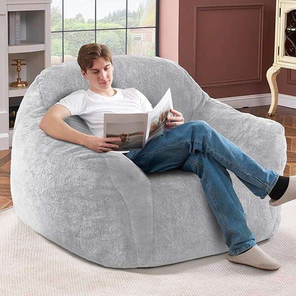 Homguava Beanbag Chair Bean Bag Chairs for Adults Bean Bags Giant Bean Bag Sofa with Spacious Cushion Bean Bag Couch with Armrest Large Bean Bag Chair with Filler for Living Room Bedroom (Light Grey) - Image 4