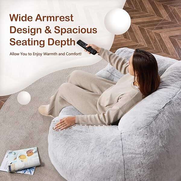Homguava Beanbag Chair Bean Bag Chairs for Adults Bean Bags Giant Bean Bag Sofa with Spacious Cushion Bean Bag Couch with Armrest Large Bean Bag Chair with Filler for Living Room Bedroom (Light Grey) - Image 6