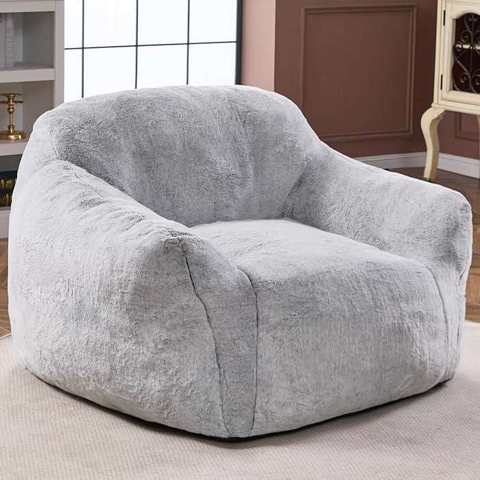 Homguava Beanbag Chair Bean Bag Chairs for Adults Bean Bags Giant Bean Bag Sofa with Spacious Cushion Bean Bag Couch with Armrest Large Bean Bag Chair with Filler for Living Room Bedroom (Light Grey) - Image 8