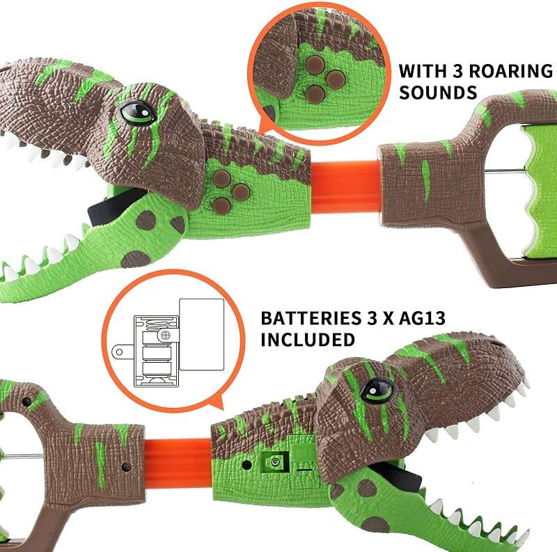 DINOBROS Dinosaur Chomper Toys for Kids with 3 Roar Sounds and Light Jurassic Dinosaurs Grabber Claw T-Rex Reacher Robot Hand Pincher Dino Snapper - Image 5