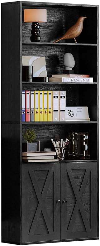 IRONCK Industrial Bookshelves and Bookcases with Doors Floor Standing 6 Shelf Display Storage Shelves 70 in Tall Bookcase for Home Office, Living Room - Image 1