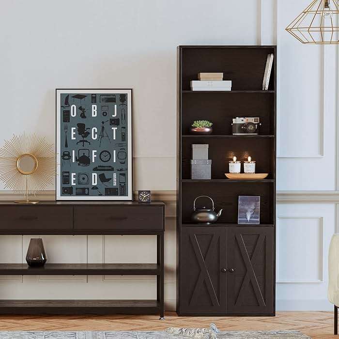 IRONCK Industrial Bookshelves and Bookcases with Doors Floor Standing 6 Shelf Display Storage Shelves 70 in Tall Bookcase for Home Office, Living Room - Image 2